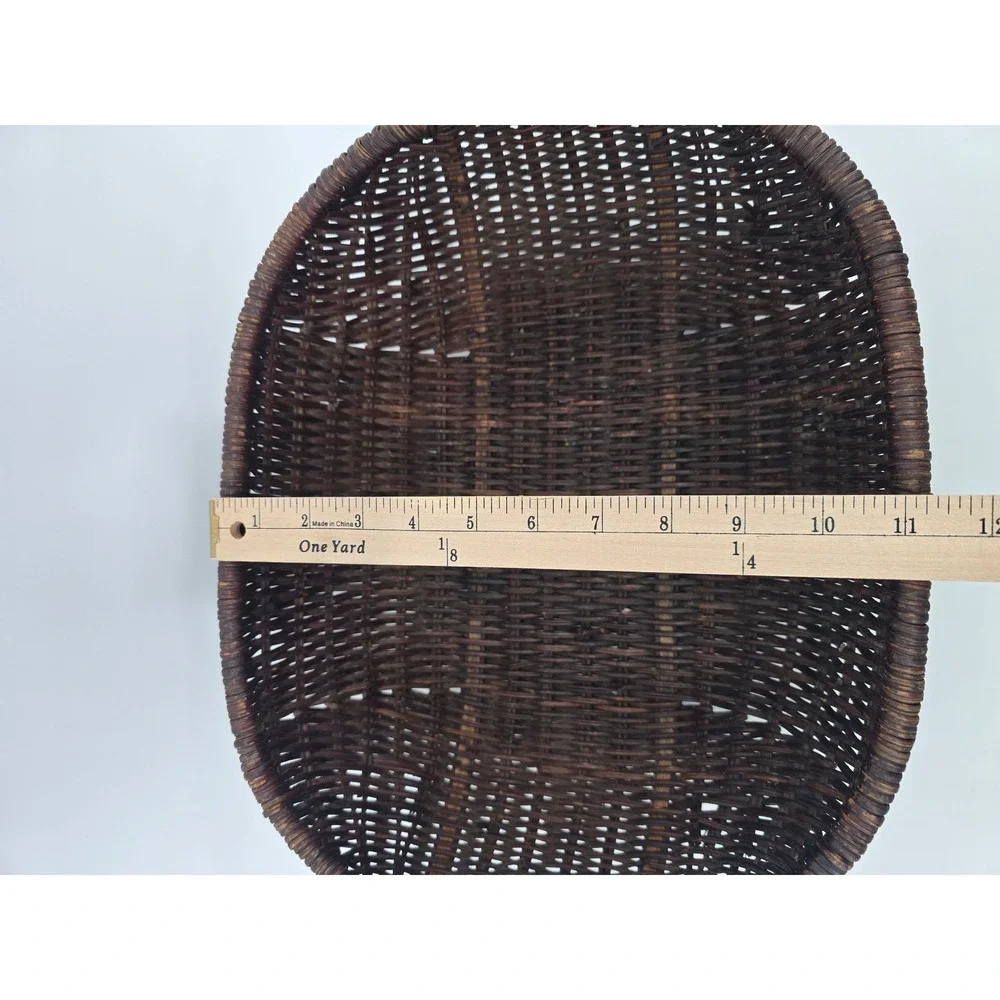 Vintage Dark Brown Woven Wicker Basket with Handle Oval Decorative Storage